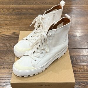 Lucky Brand Cream Canvas High-Top Boots, Size 8